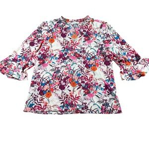 Pioneer Woman Floral V-Neck Ruffle Bell Sleeve Blouse women XXL top cottagecore